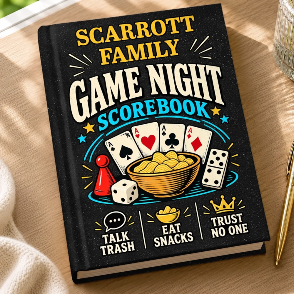 Personalized Hardcover Journal Game Night Custom Family Name Card Game
