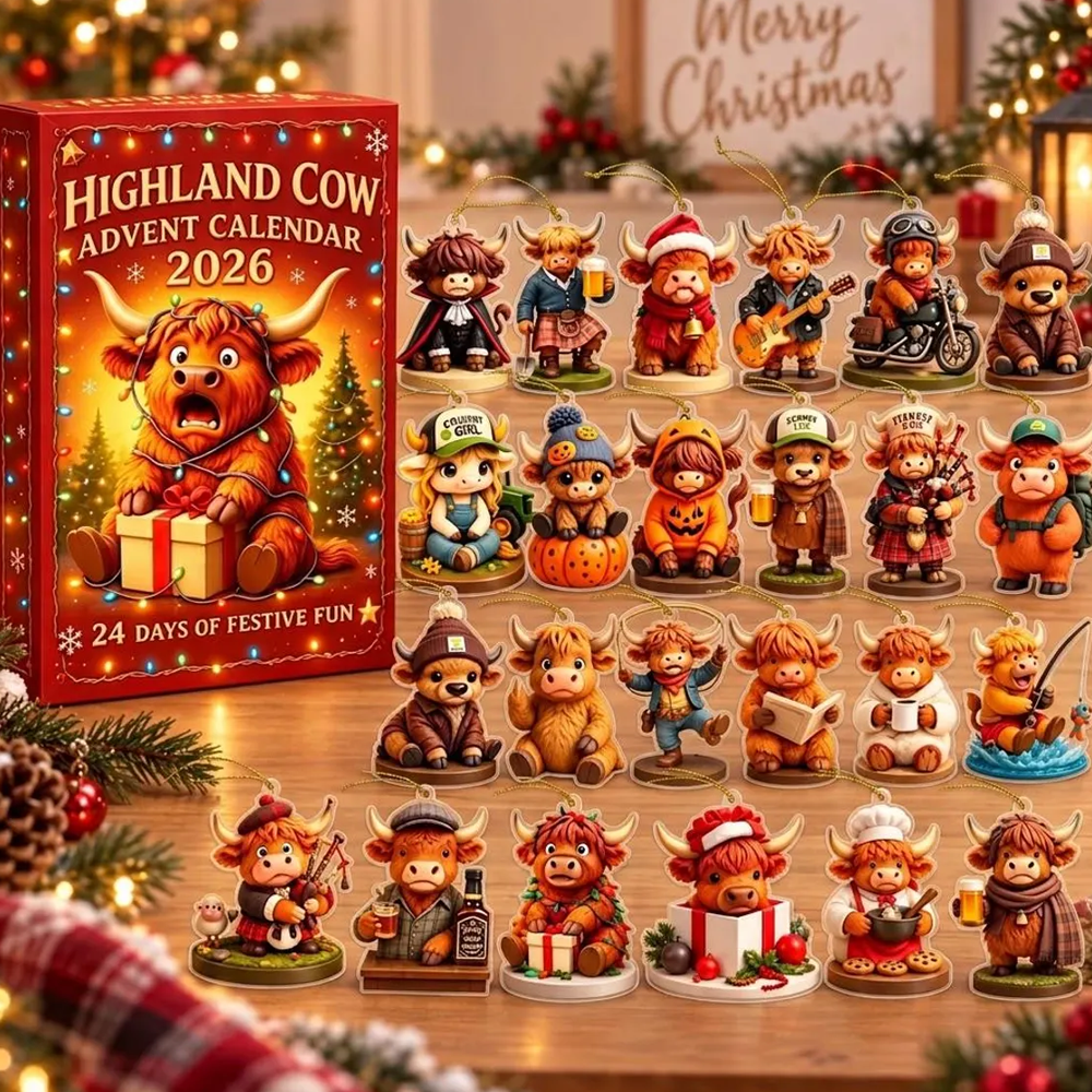 Highland Cow Advent Calendar 2026 24 Day Christmas Countdown Box Farmhouse Holiday Decor Cow Lover Christmas Gift
