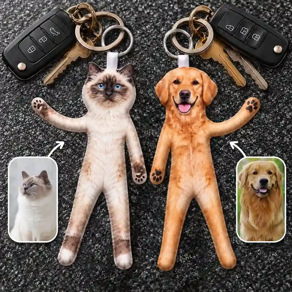Personalized Custom Photo Pet Squishy Toy Poseable Plush Doll Keychain Funny Gift For Dog Mom Dad Cat Lover