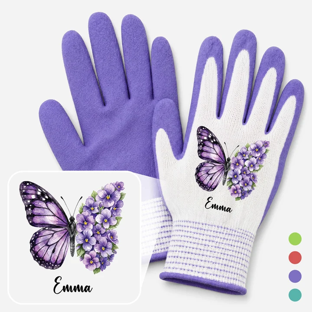 Personalized Butterfly Flower Garden Gloves With Custom Name Gift For Women Outdoor Gardening Use
