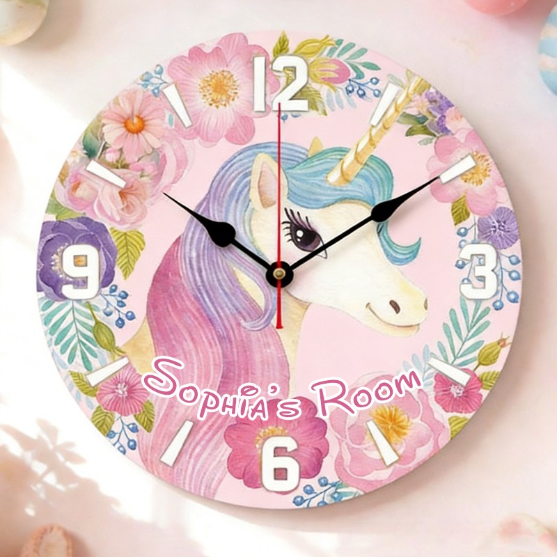 Personalized Unique Custom Name Magical Dream Horse Theme Girls Bedroom Decor 3D Printed Wall Clock