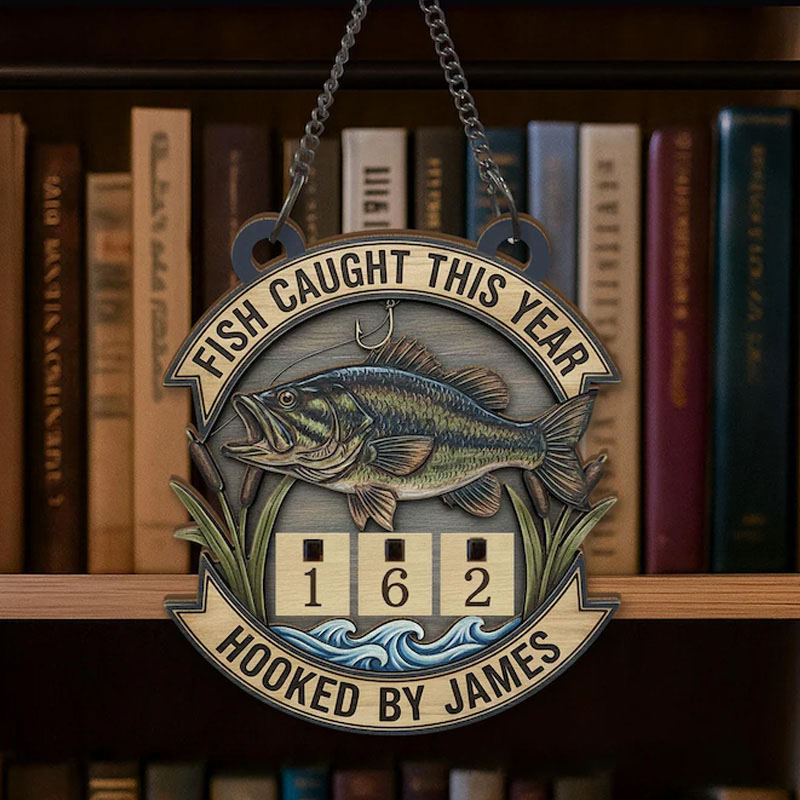 Personalized Fish-Caught This Year Sign Custom Wooden Fishing Tally Counter Sign Fishing Tracker Sign Gift for Fishing Lover