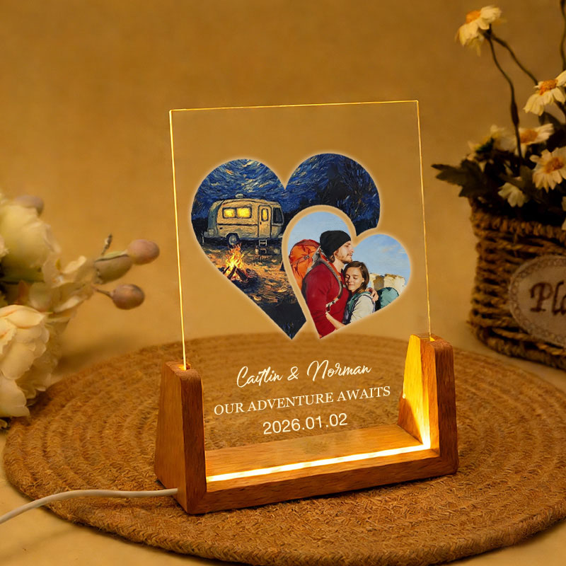 Personalized Outdoor Camping Coupler Photo Collage Night Light Custom Acrylic Lamp Gifts for Outdoor Adventure Couples