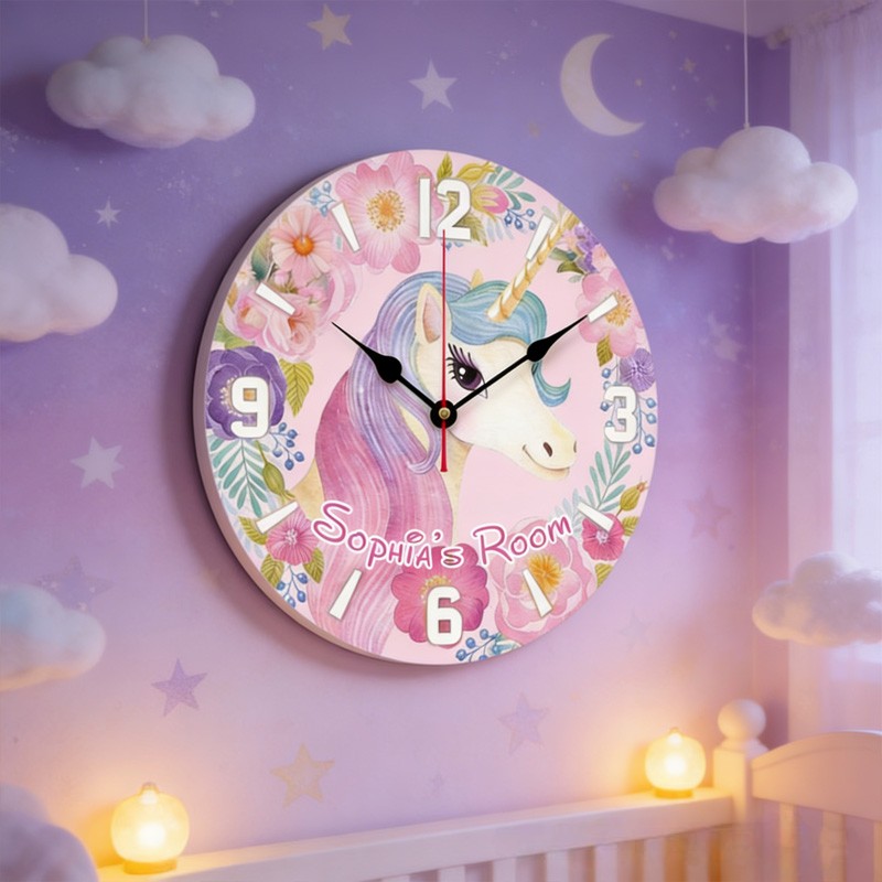 Personalized Unique Custom Name Magical Dream Horse Theme Girls Bedroom Decor 3D Printed Wall Clock