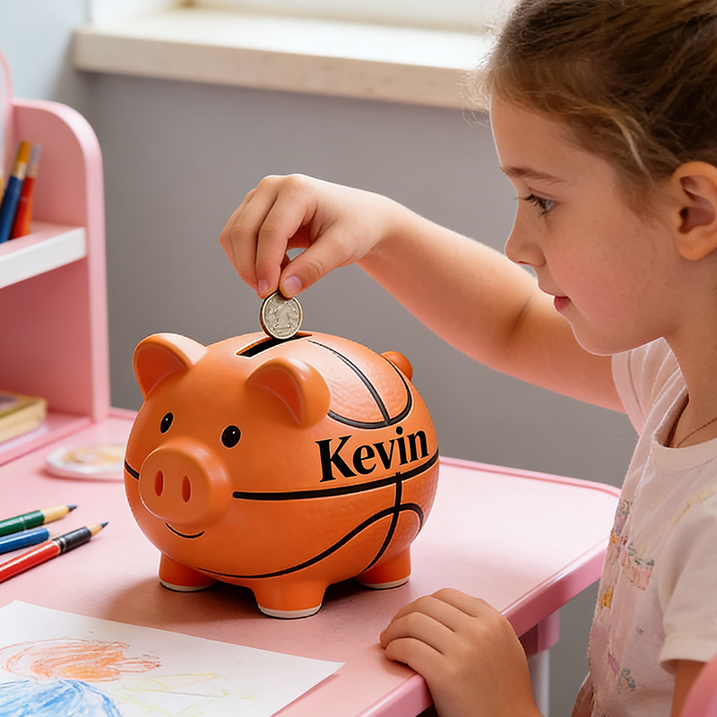 Personalized Basketball Piggy Bank with Custom Name Perfect for Kids