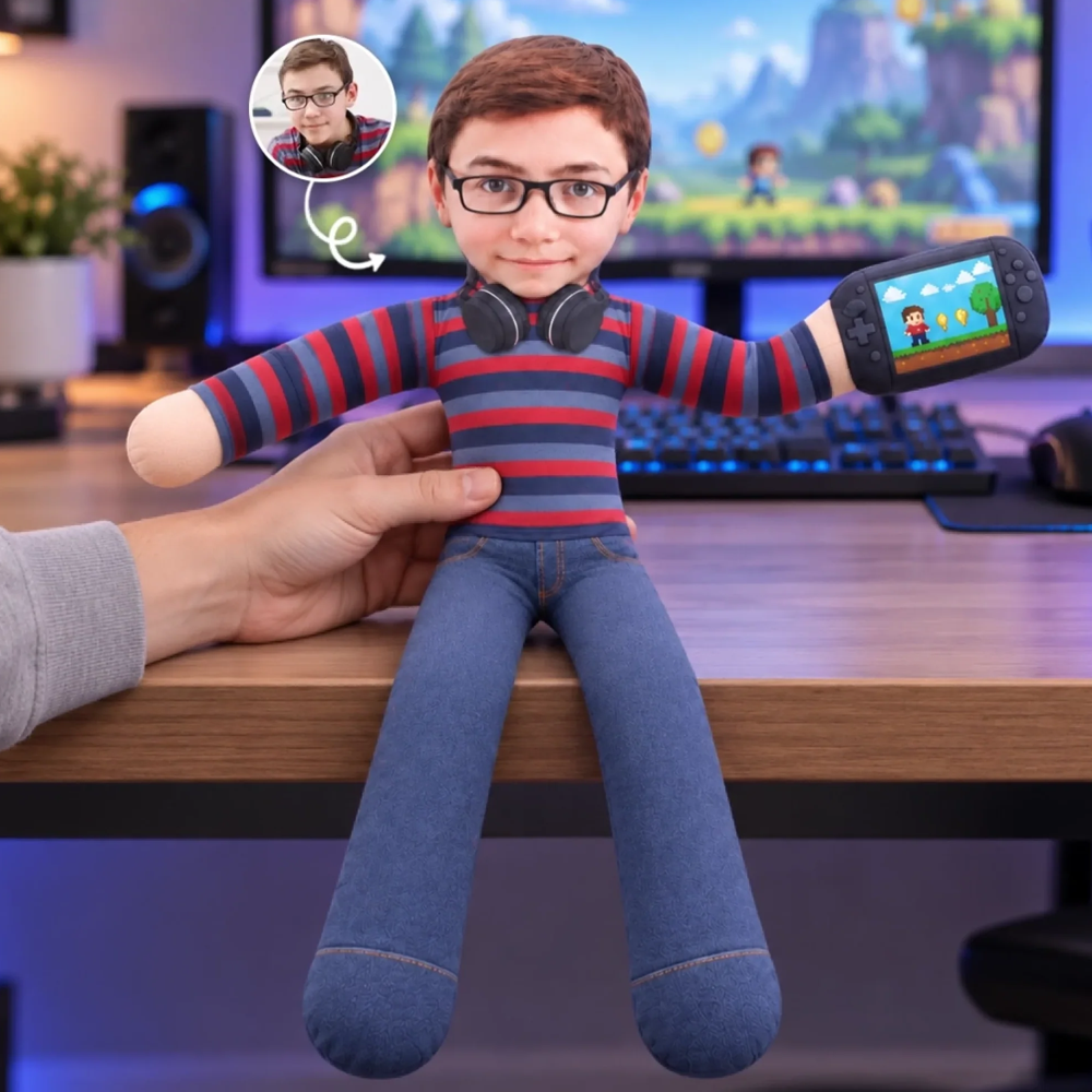 Personalized Poseable Plush Doll Custom Photo Gamer Gifts for Game Lov