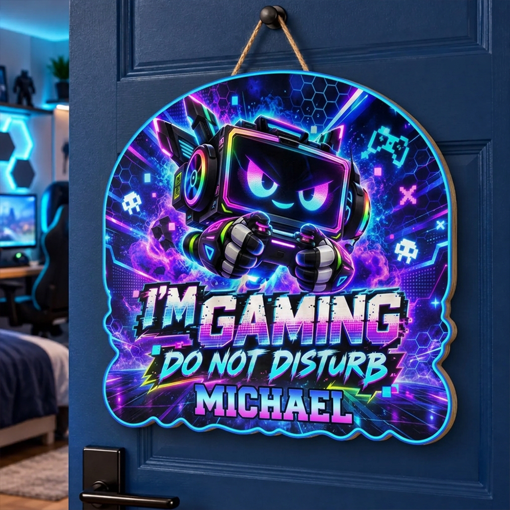Personalized Gaming Door Sign Custom Name Gamer Room Decor Hanging Plaque Gift For Boys Kids Teens