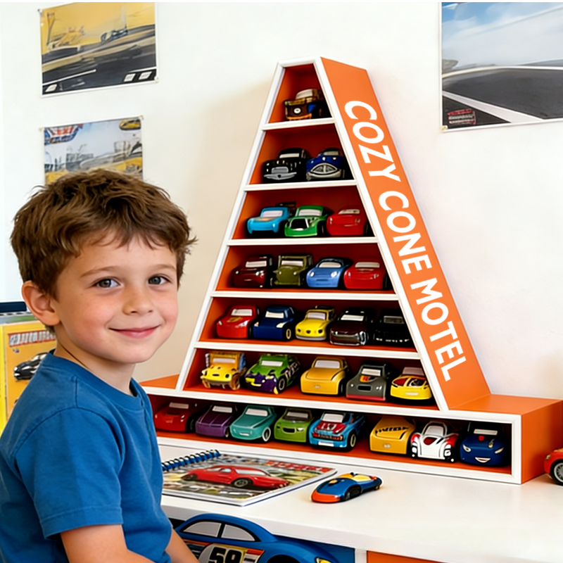 Cozy Cone Motel Car Shelf 3D Printed Display for Hot Wheels Matchbox Toys Gifts for Kids and Collectors