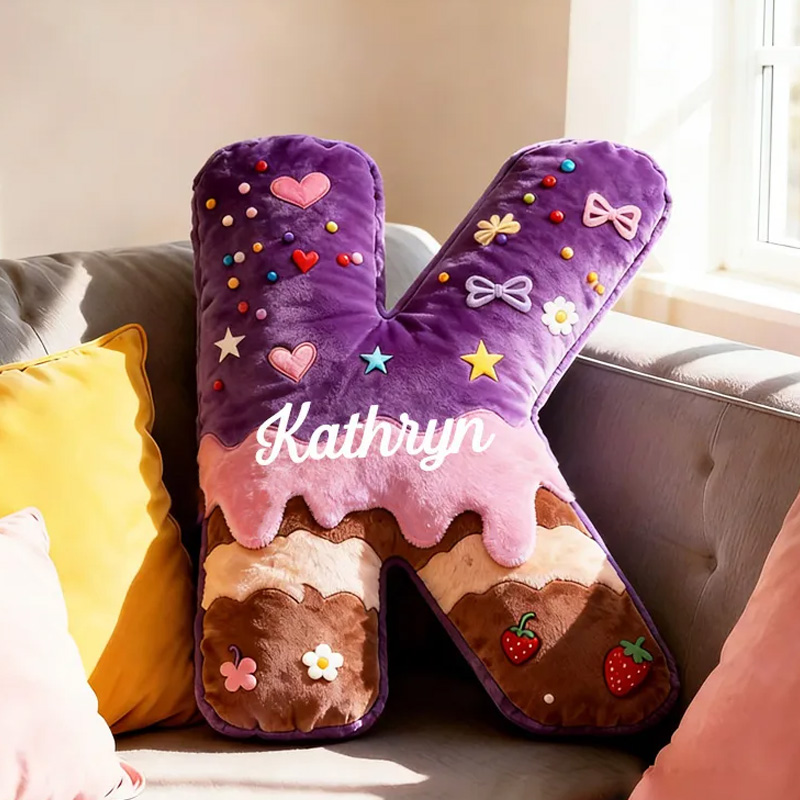 Personalized Donut Cookie Letter Pillow Purple Graphic 3D Print Throw Pillow with Name for Kids Christmas Cookie Baker Christmas Gift Baking Lover