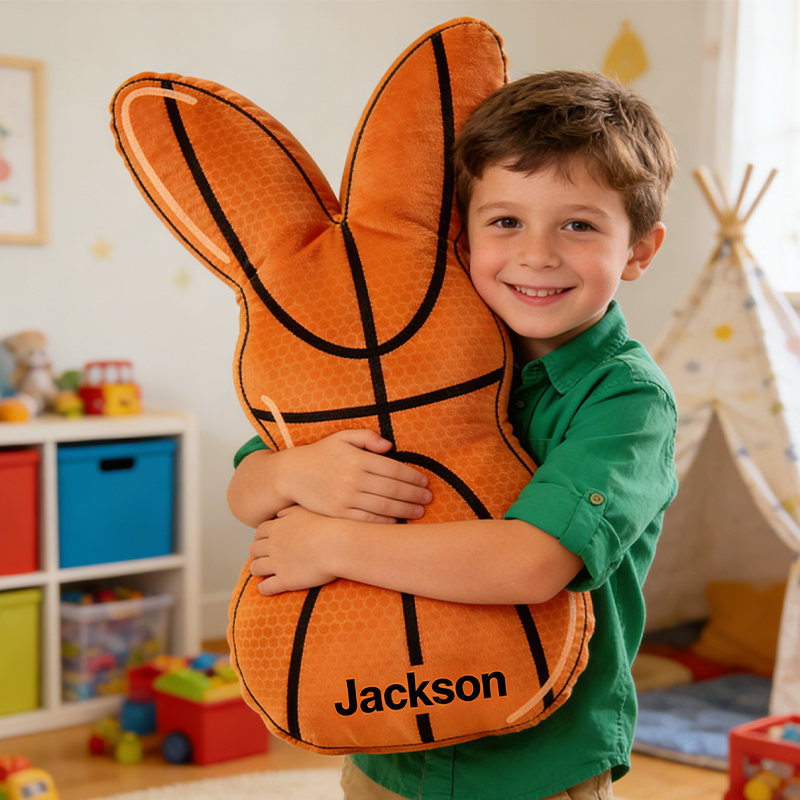 Personalized Easter Basketball Bunny Pillow with Custom Name for Kids Easter Gifts