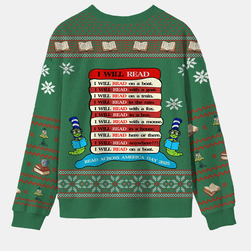 Personalized Reading Joy Anywhere Ugly Sweater Holiday Gift for Book Lover