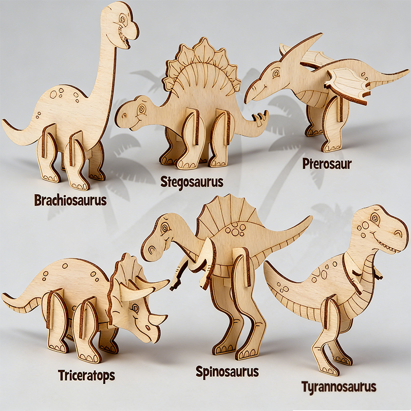 Personalized DIY Wooden 3D Dinosaur Puzzle Kit for Kids Creative Coloring with Markers Included