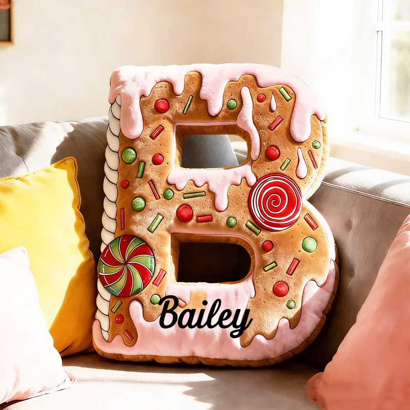 Personalized Cake Alphabet Throw Pillow Graphic 3D Print Letter Pillow Custom Kids Cookie Pillow with Name for Kids Birthday Gift