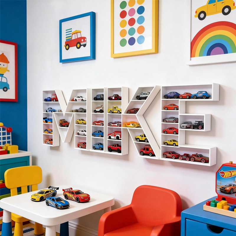 Personalized Car Shelf in the Form of a Letter 3D Printed Display for Hot Wheels Matchbox Toys Gifts for Children and Collectors