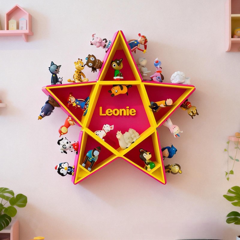Personalized Custom Name Star Shaped Wall Mounted Shelf Creative 3D Printed Kids Room Organizer Perfect for Displaying Toy Cars Collectibles and Nursery Decor