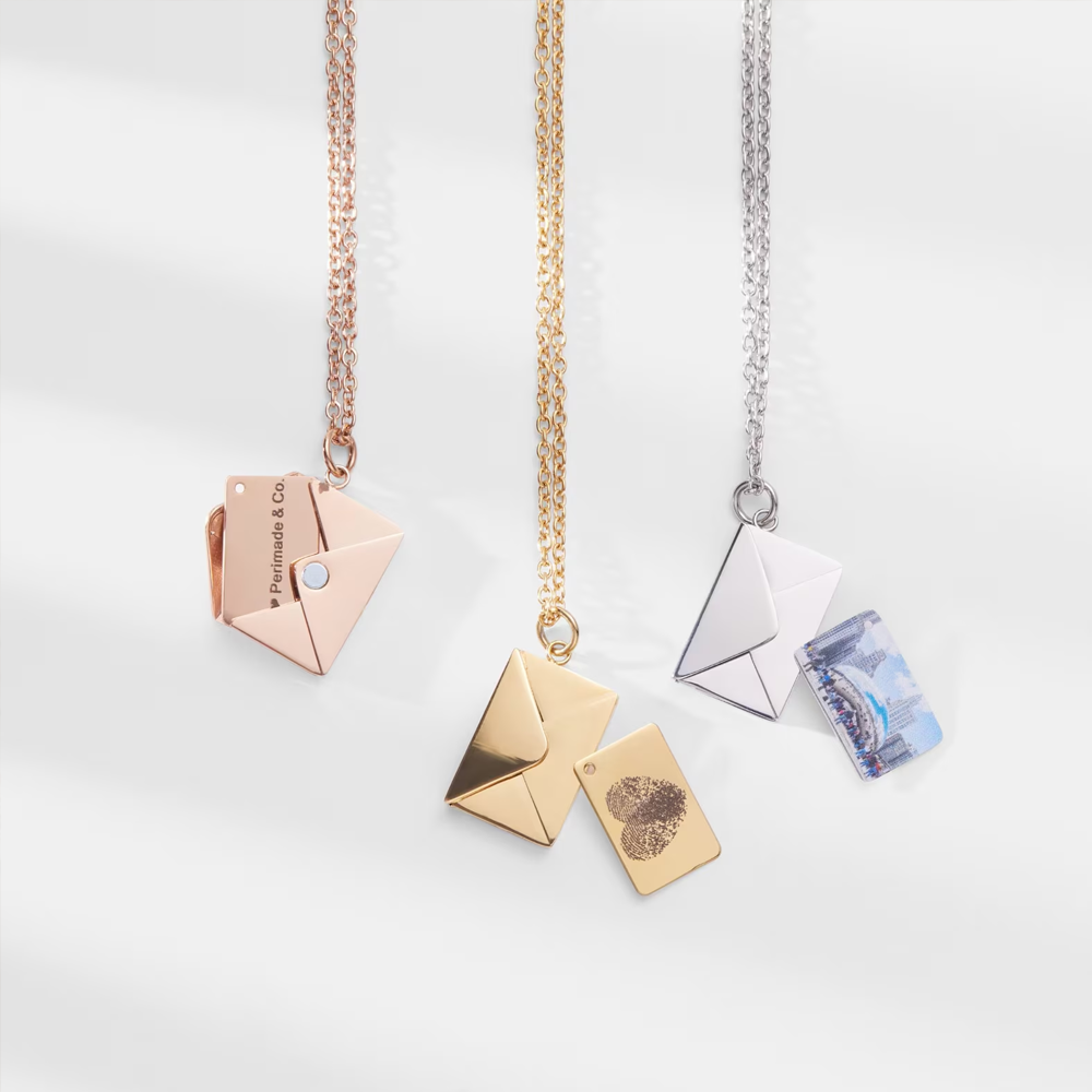 Personalized Envelope Locket Necklace Custom Engraved Text Photo Or Fingerprint Pendant Ideal For Couples And Sentimental Gifts