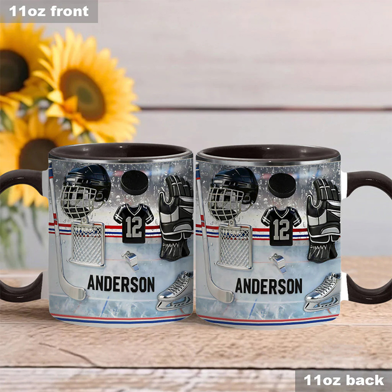 Personalized Ice Hockey Coffee Mug with Custom Name and Jersey Number for Ice Hockey Enthusiasts