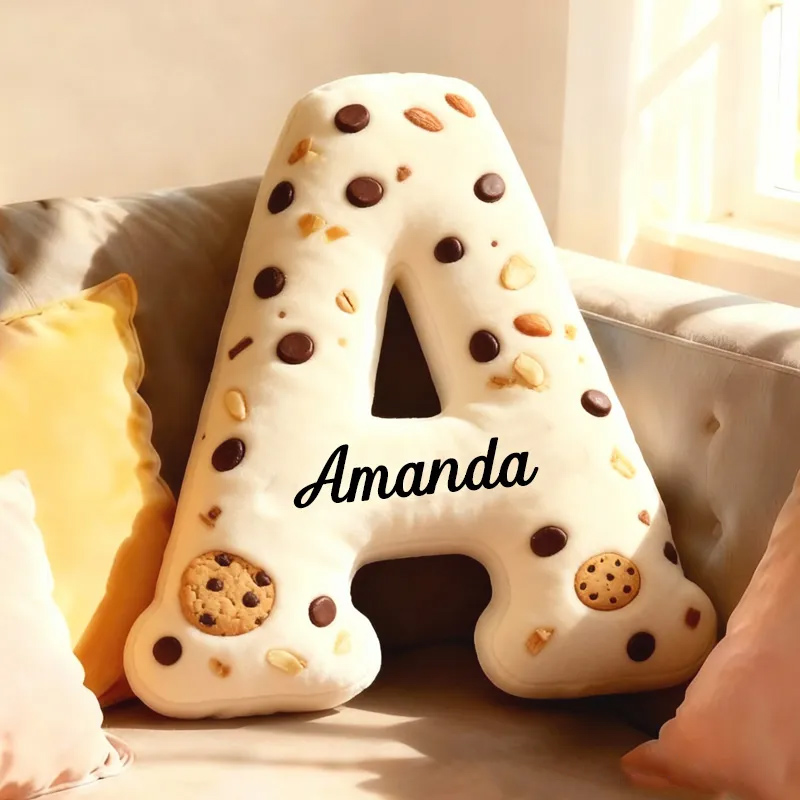 Personalized Cookie Letter Pillow Graphic 3D Print Kids Throw Pillow with Custom Name for Kids Baker Baking Lover