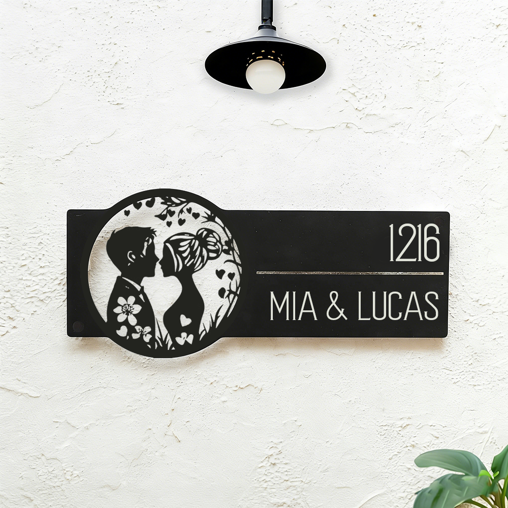Personalized Couple Photo Metal House Number Sign Personalized Family Name Door Plaque For Home Address Decor And Housewarming Gifts