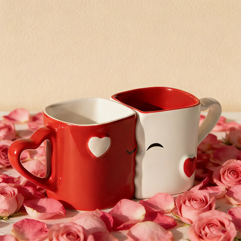 Personalized Kissing Couple Mugs Set Custom Name Heart Handle Ceramic Cups Ideal For Valentines Day Wedding And Anniversary Gifts