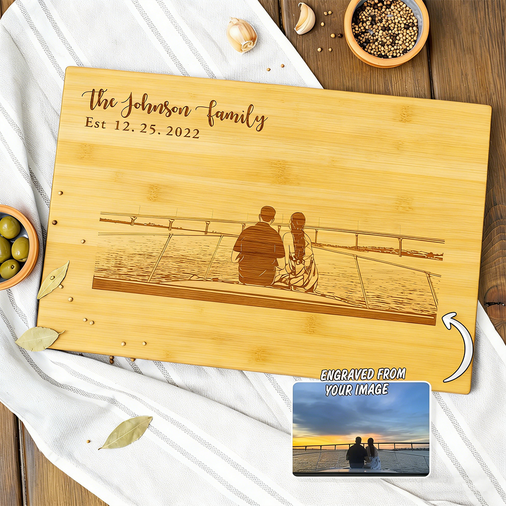[Copy]Personalized Couple Anniversary Cutting Board Wedding Anniversary Bamboo Cutting Board Elegant Scroll Design Cutting Board