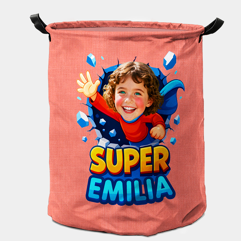 Personalized Fun Kids Laundry Basket with Handles Custom Photo and Name Embroidery Ideal Kids Gift