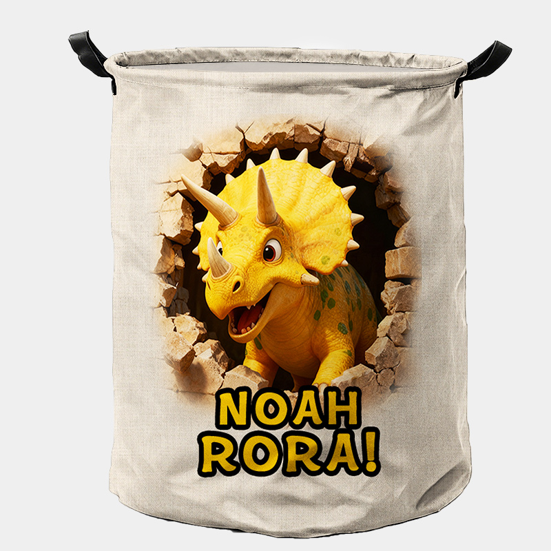 Personalized Dino Blast Adventure Theme Large Waterproof Laundry Hamper with Handle Custom Name Embroidery Kids Holiday Gift
