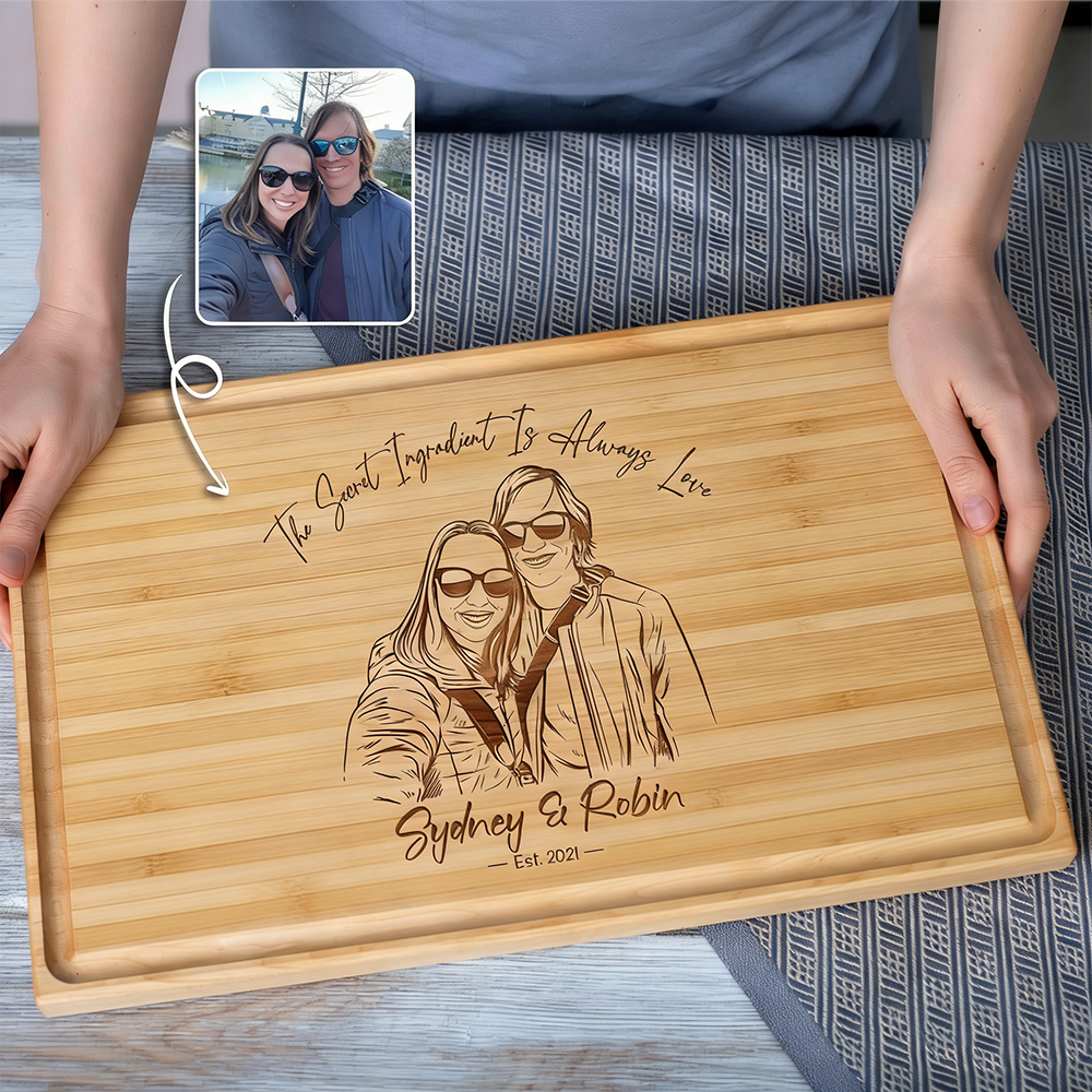 [Copy]Personalized Couple Anniversary Cutting Board Wedding Anniversary Bamboo Cutting Board Elegant Scroll Design Cutting Board