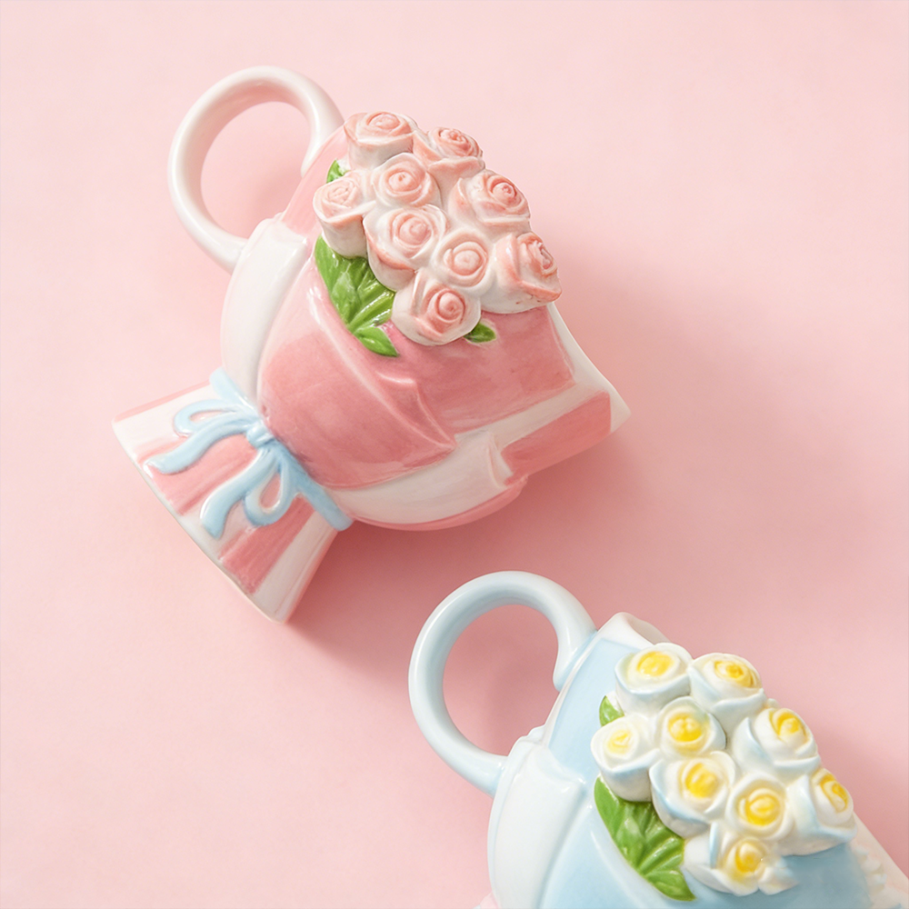 Personalized Bouquet Shaped Ceramic Mug 3D Rose Flower Design Wedding Bridesmaid Groomsman Gift Ideal For Bridal Party And Home Decor