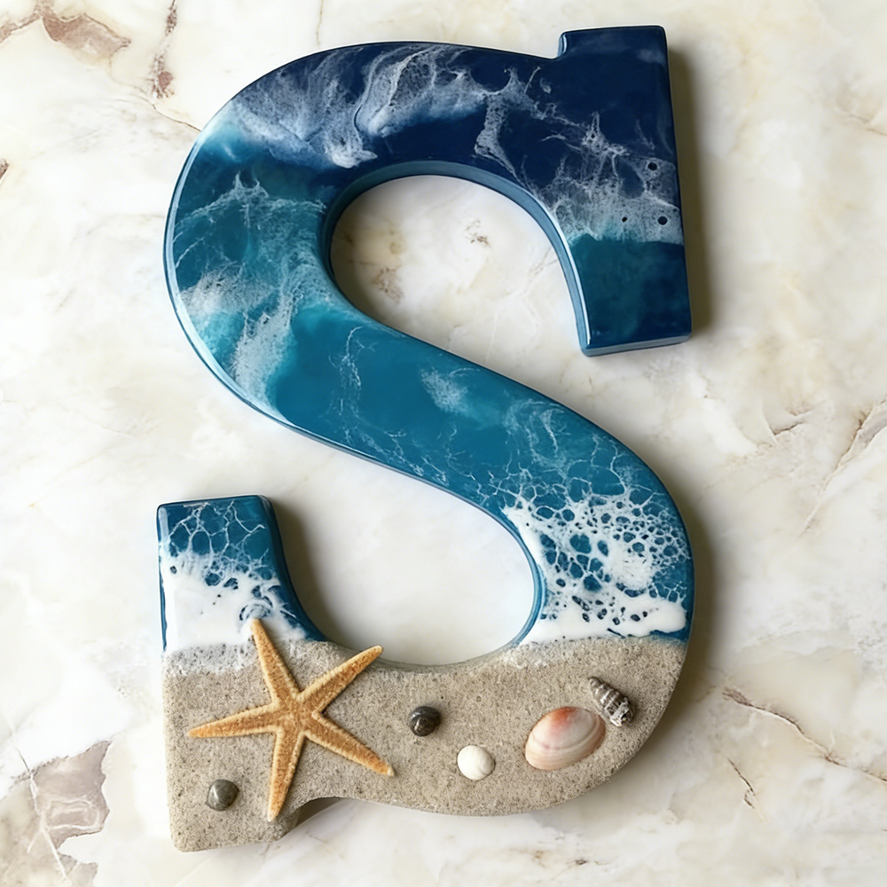 Personalized Ocean Resin Letter Decor Handmade Sea Turtle Starfish Shell Initial Wall Art For Coastal Home Decor Beach Themed Gifts