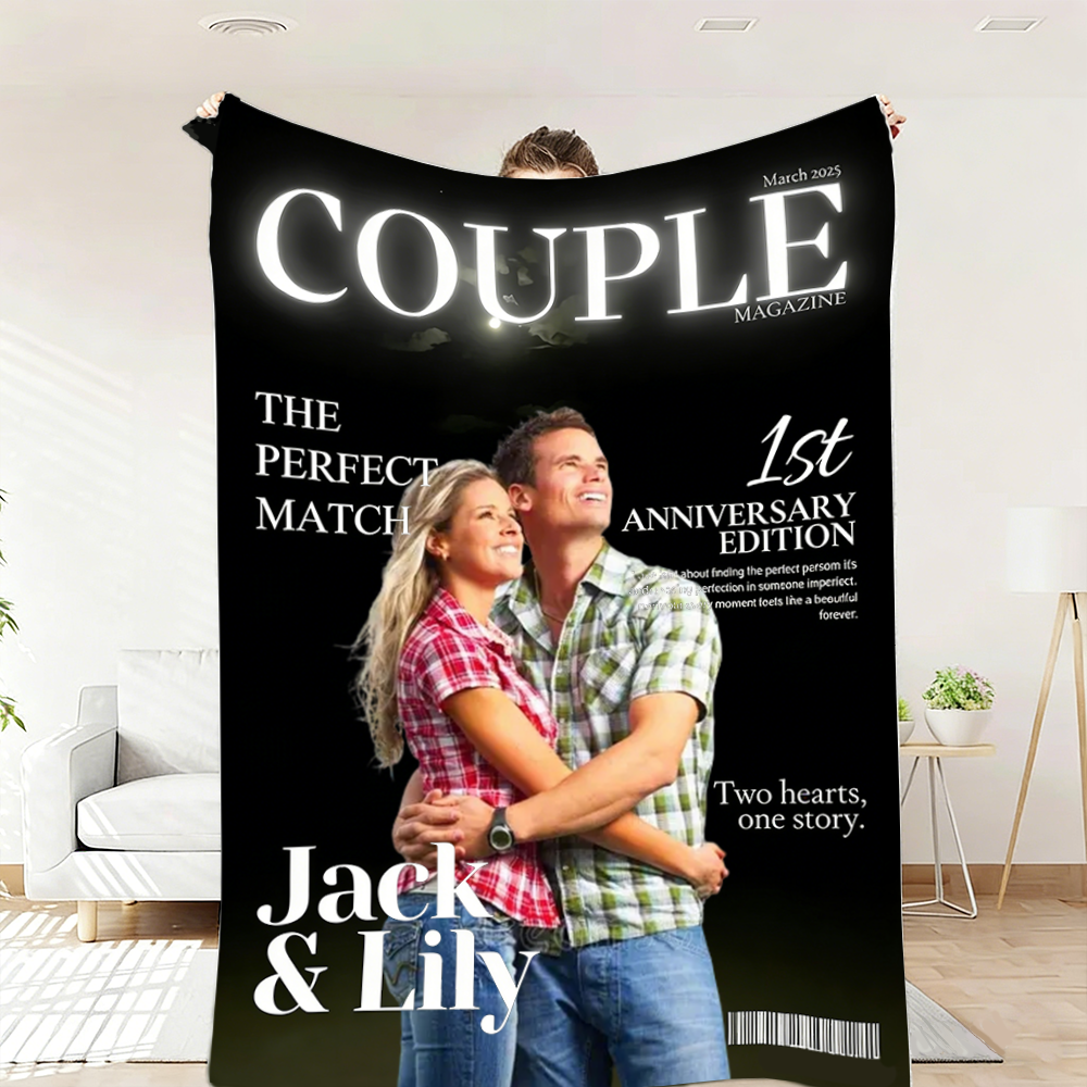 Custom Couple Magazine Style Blanket Personalized Photo Throw Blanket For Anniversary Valentines Day Wedding Gifts