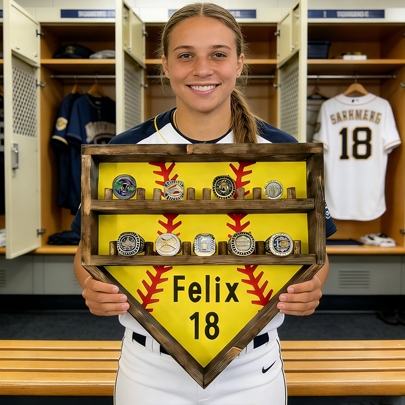 Personalized Softball Home Plate Championship Ring Display for Softball Stars