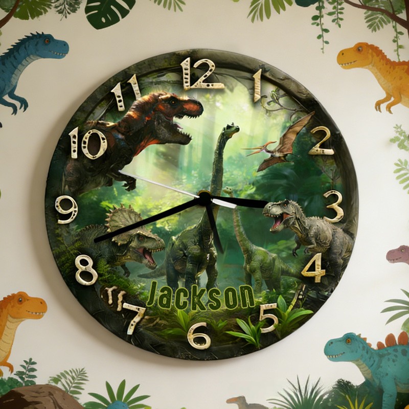Personalized Lovely Custom Name Dinosaur Animal Pattern Kids Room Decoration 3D Printed Wall Clock