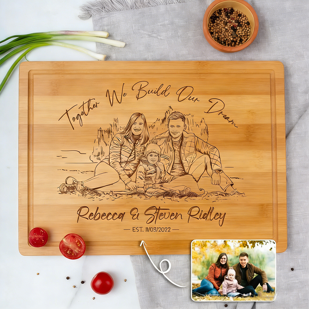 [Copy]Personalized Couple Anniversary Cutting Board Wedding Anniversary Bamboo Cutting Board Elegant Scroll Design Cutting Board