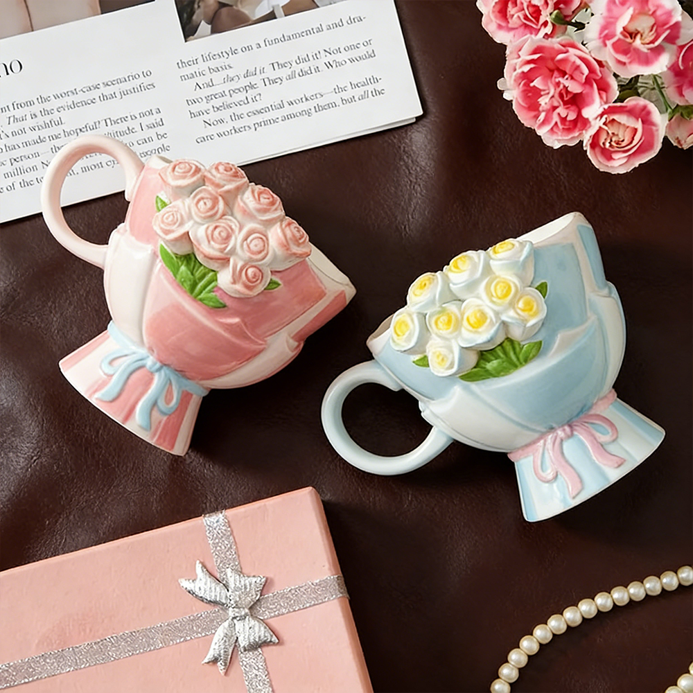 Personalized Bouquet Shaped Ceramic Mug 3D Rose Flower Design Wedding Bridesmaid Groomsman Gift Ideal For Bridal Party And Home Decor