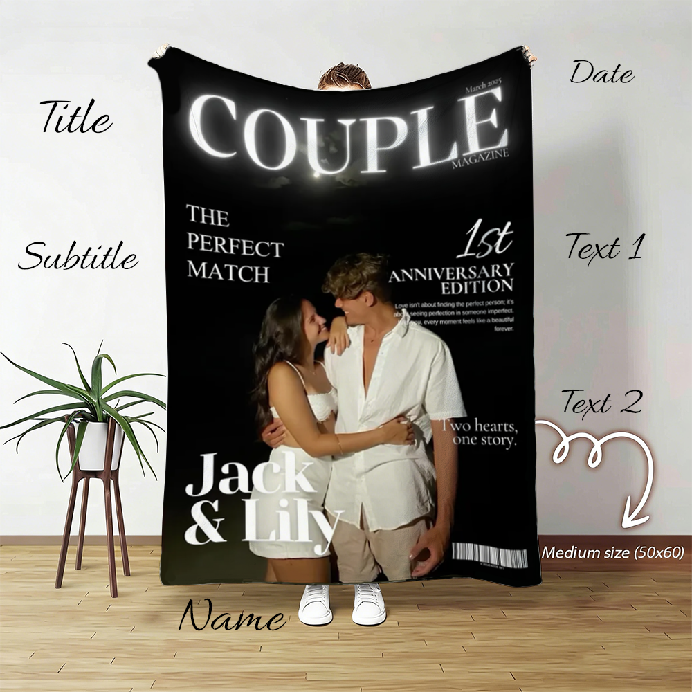 Custom Couple Magazine Style Blanket Personalized Photo Throw Blanket For Anniversary Valentines Day Wedding Gifts