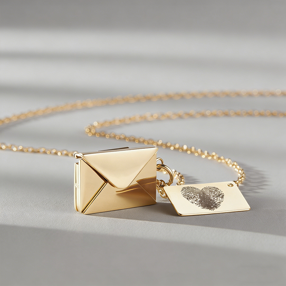 Personalized Envelope Locket Necklace Custom Engraved Text Photo Or Fingerprint Pendant Ideal For Couples And Sentimental Gifts