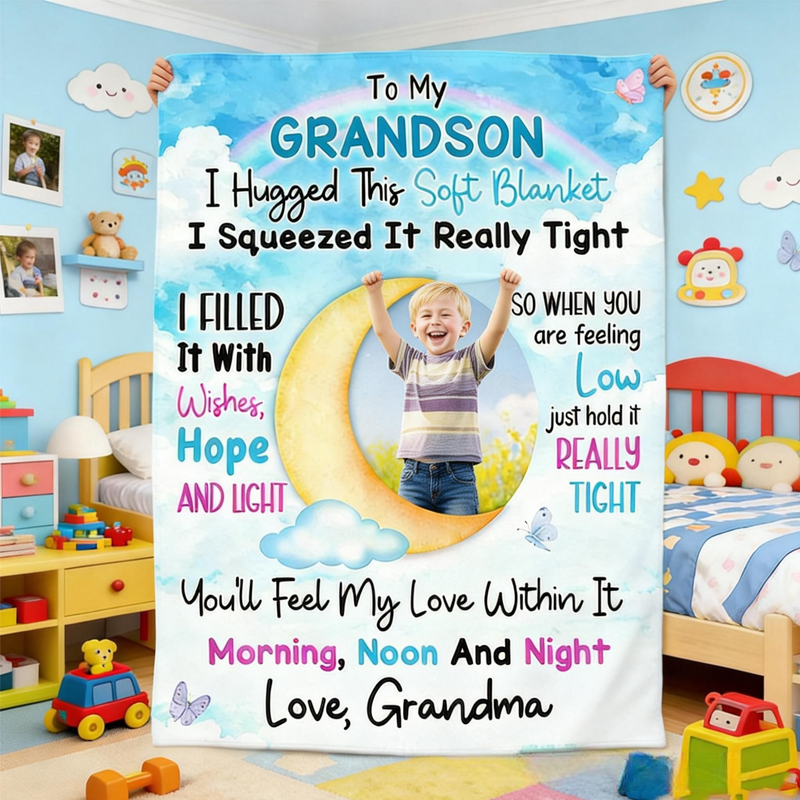 Personalized I Hugged This Soft Blanket I Squeezed It Really Tight Grandson Photo Blanket Home Decor Birthday Gift for Kids