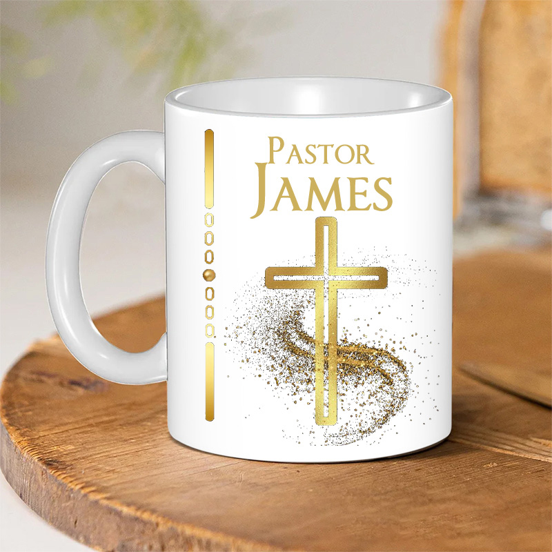 Personalized Cross Ceramic Mug Gift for Pastor Clergy Preacher & Ministers Custom Coffee Cup with Name Pastor Appreciation Retirement Anniversary Gift