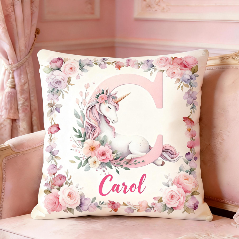 Personalized Watercolor Retro Pink Dream Horse Pillow with Name Birthday Gifts for Kids Dream Horse Lovers Gifts