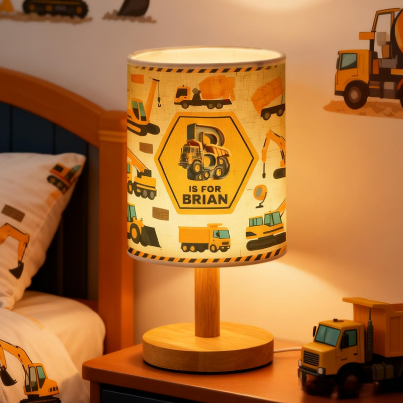 Personalized Construction Truck Letter Fabric Lamp Birthday Gift for Kids