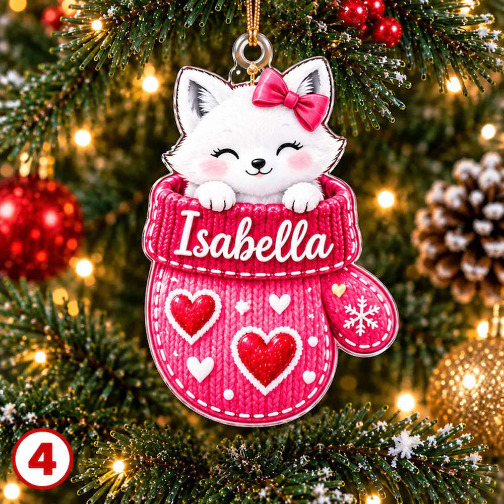 Personalized Kids Christmas Mitten Ornament Custom Name Cute Animal Bear Bunny Penguin Reindeer Gift For Child Holiday Tree Decoration