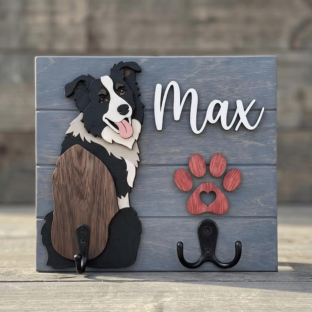 Personalized Dog Leash Holder Custom Dog Name Sign 3D Wooden Pet Leash Hook Shiplap Dog Key Rack Gift for Dog Lover Dog Mom Gift