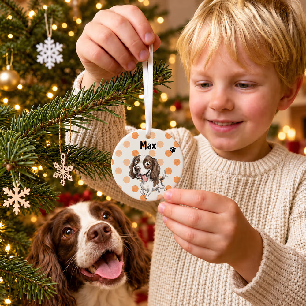 Personalized Multicolor Watercolor Style Quirky Animal Photo Ceramic Ornament with Name Christmas Gift for Family Friends Pet Owners