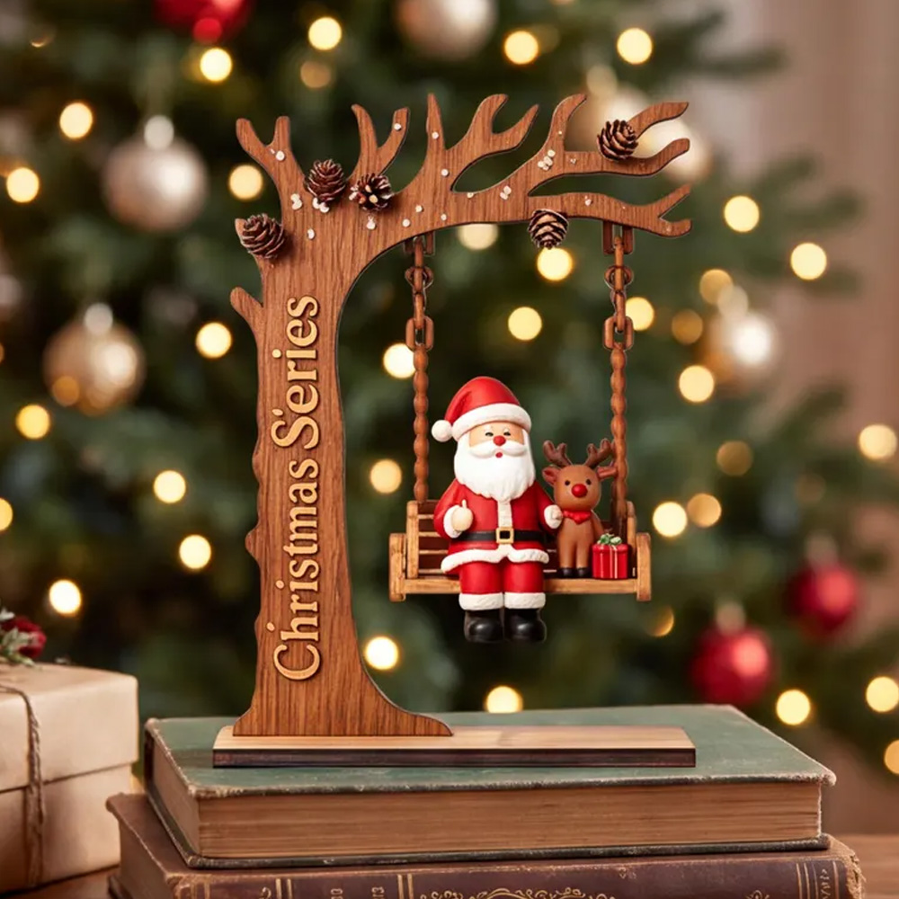 Wooden Santa Swing Shelf Ornament Cute Reindeer Gift Desk Christmas Series Holiday Decor Figurine