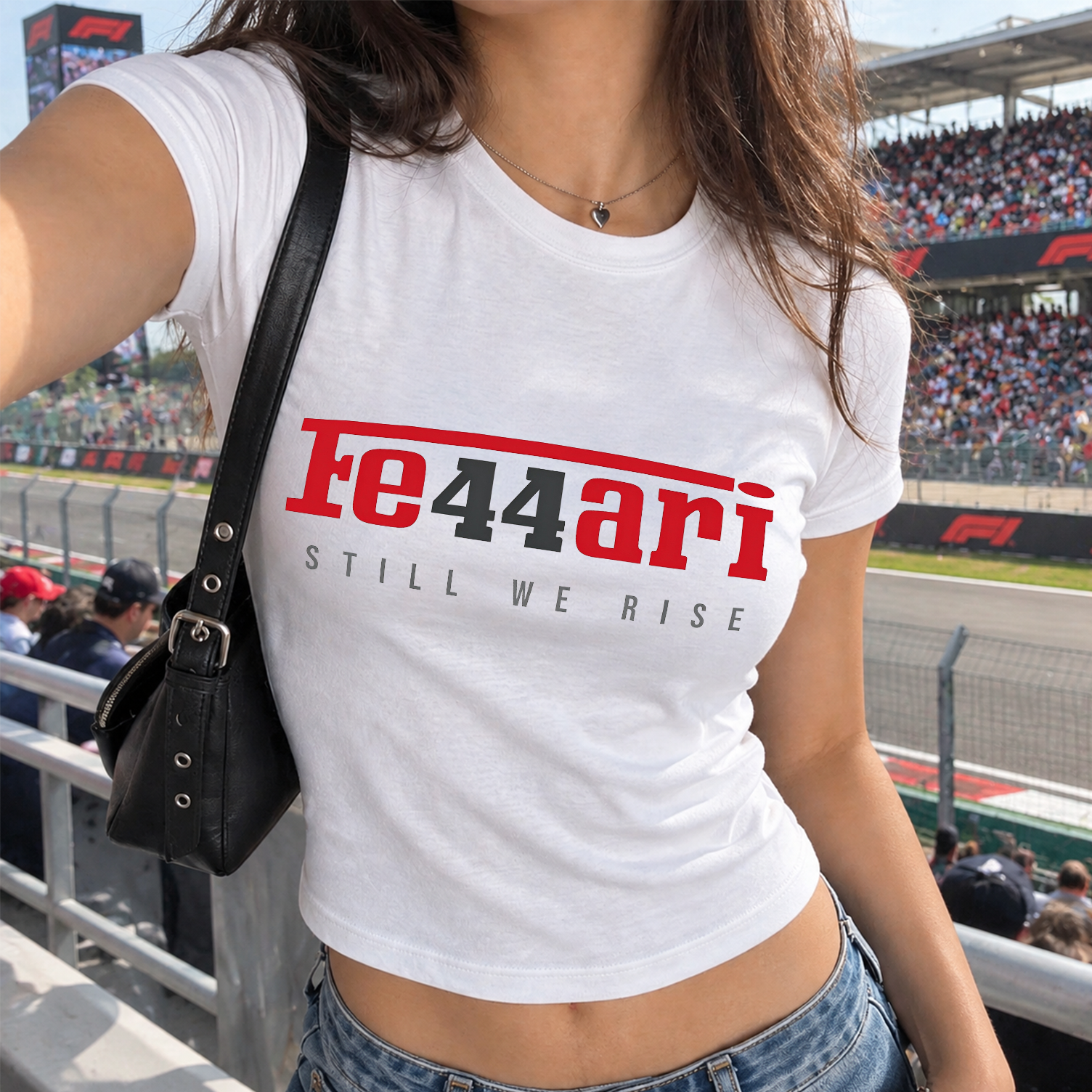 F1 Ferrari Fe44ari Still We Rise Baby Tee, Lewis Hamilton Inspired Cropped T-shirt, Formula 1 Racing Women’s Crop Top, F1 Fan Gift