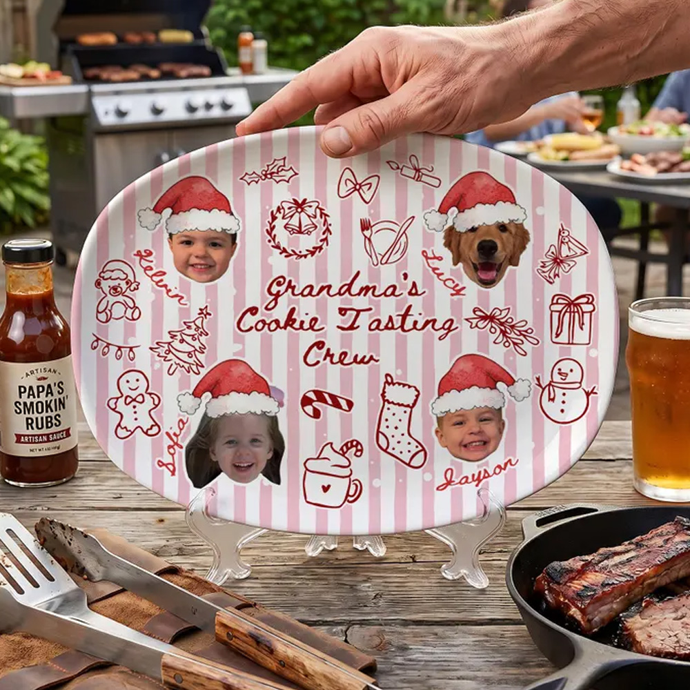 Custom Photo Grandma Christmas Platter Personalized Grandma's Cookie Tasting Crew Plate Xmas Gifts for Mom