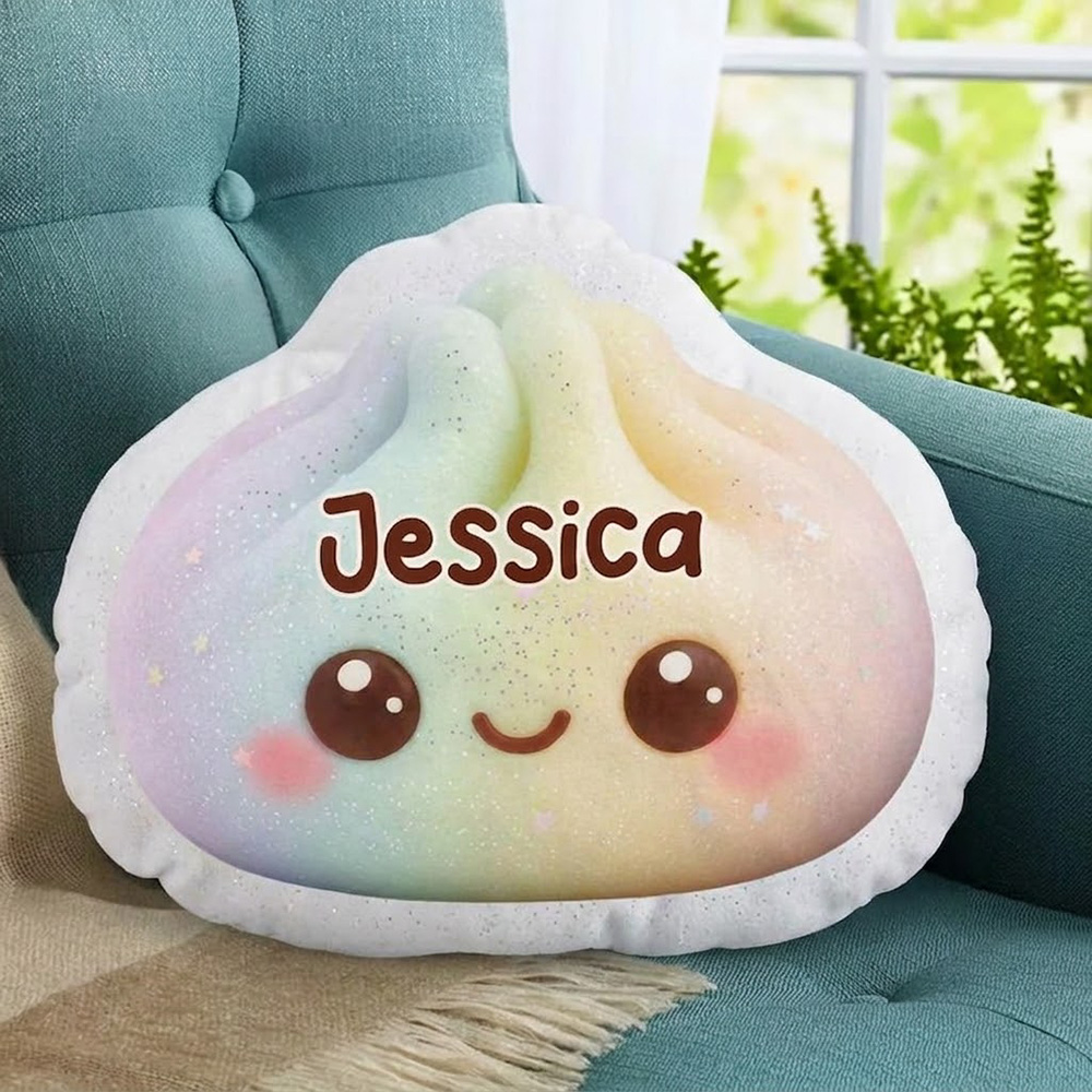 Personalized Rainbow Dumpling Pillow Custom Name Cute Smiling Face Soft Squishy Cuddle Cushion For Kids Bedroom