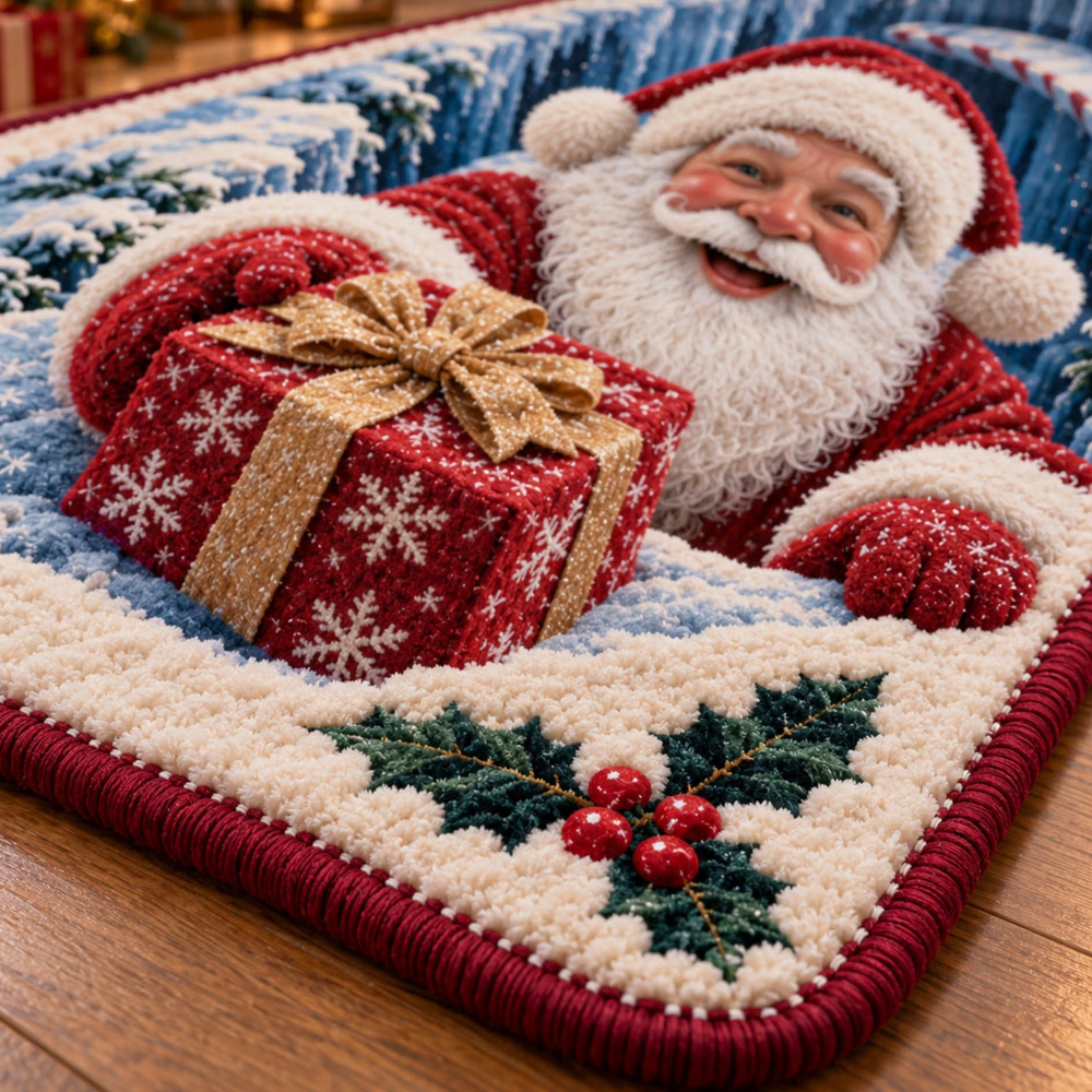 Personalized 3D Santa Area Rug Optical Illusion Christmas Floor Mat Holiday Gift Accent Home Decoration For Festive Living Room