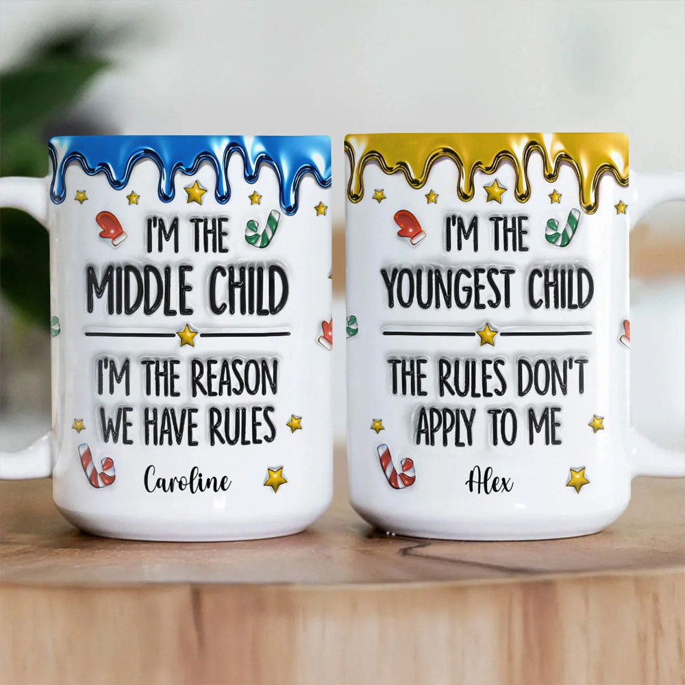 Personalized Funny Siblings Mug Set Oldest Middle Youngest Child Coffee Cup Humor Gift For Brother Sister Family Birthday Present